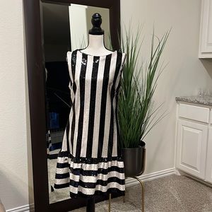 Sequin Cocktail Midi Dress - Black & Champagne